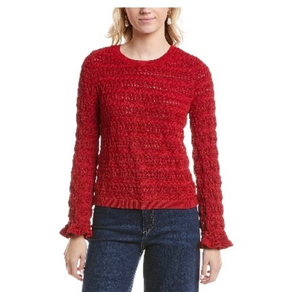 Design History Women’s NEW red crochet sweater, bell sleeves, Size L